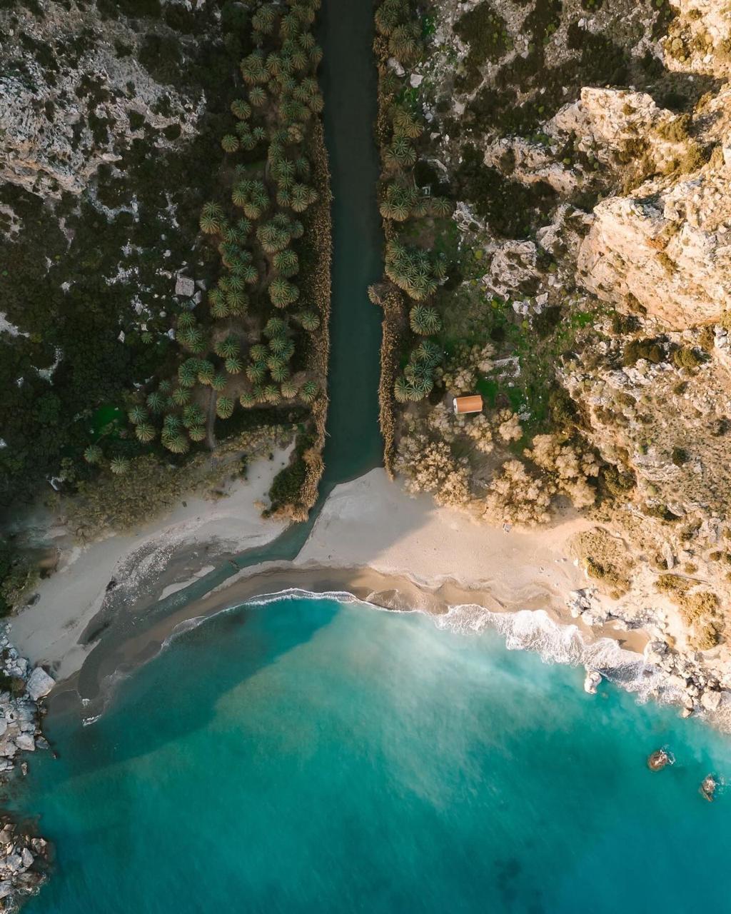 An aerial view of Preveli beach